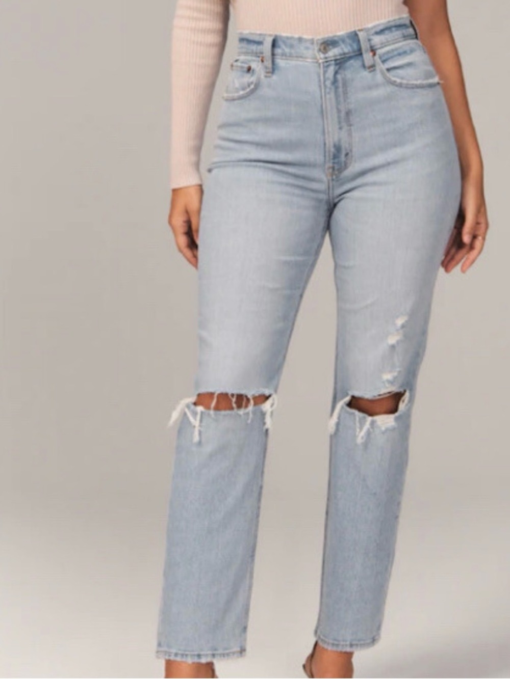 Abercrombie & Fitch The Ankle Straight Ultra High Rise Distressed Cropped Jean